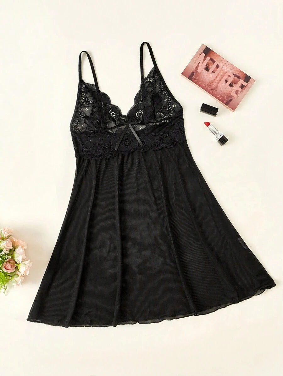 Contrast Lace Mesh Harness Babydoll – Sexy Lingerie Dress