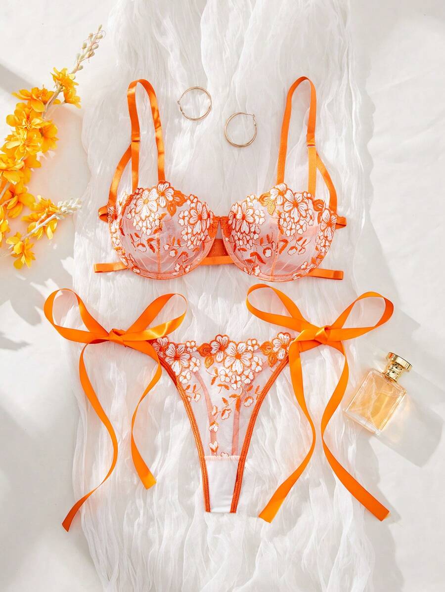 Sky Blue Embroidered Strap Lingerie Set – 2 Pieces