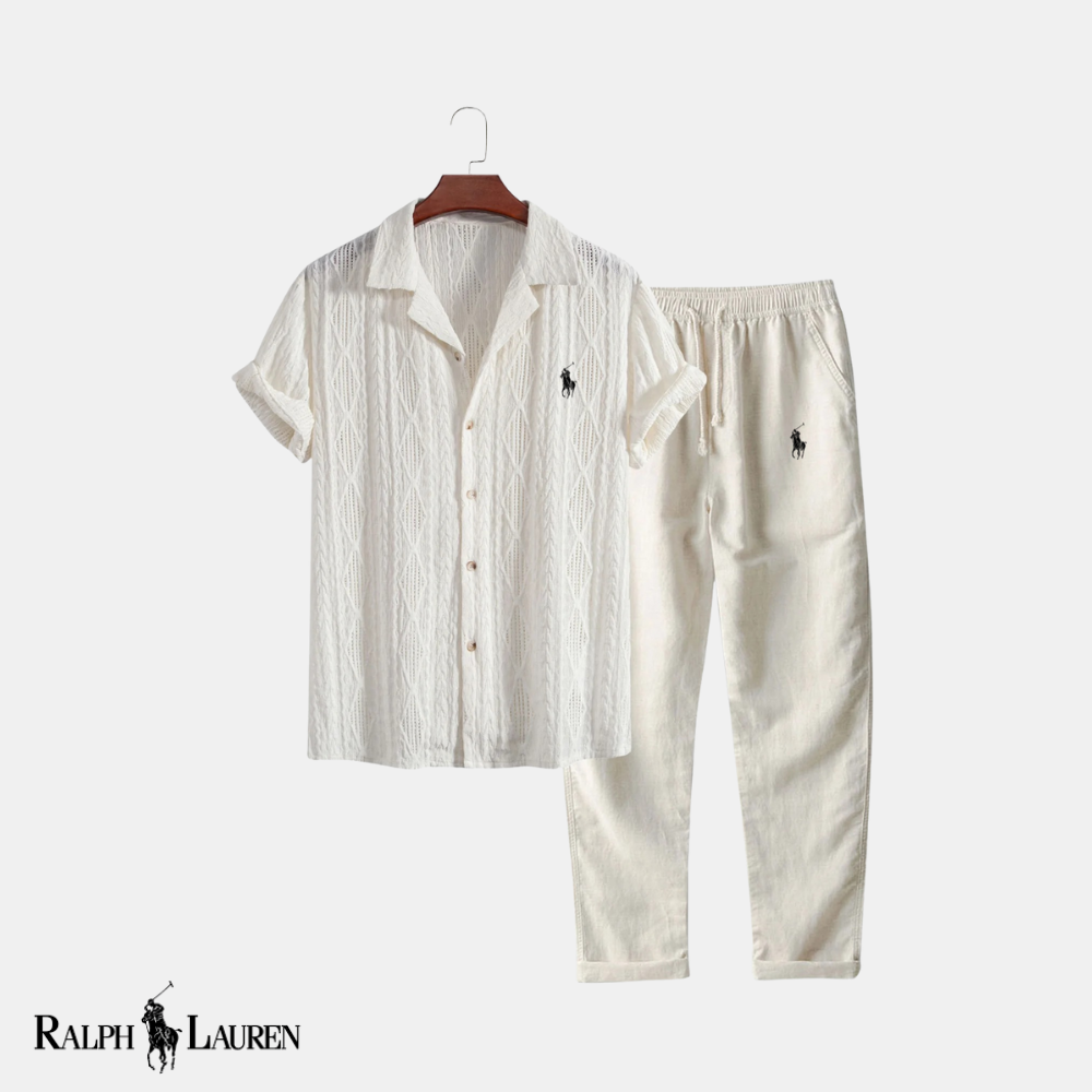 R&L Retro Luxe: Geometric Jacquard Cuban Shirt + Straight-Leg Linen Pants