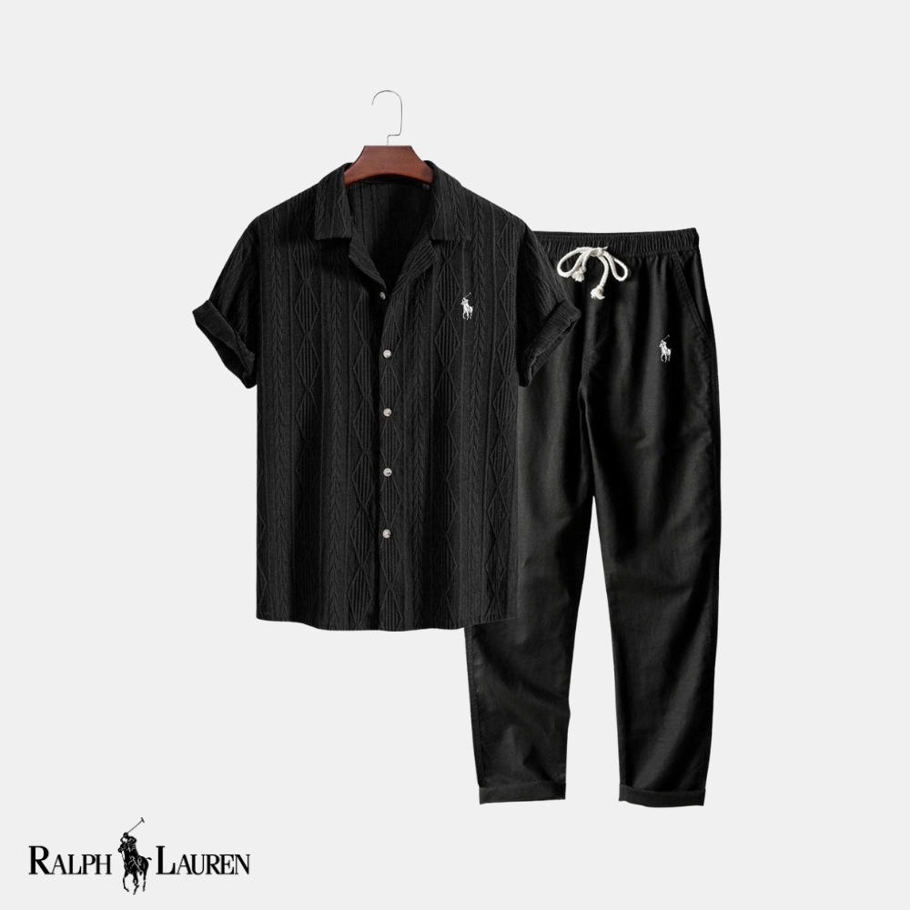 R&L Retro Luxe: Geometric Jacquard Cuban Shirt + Straight-Leg Linen Pants