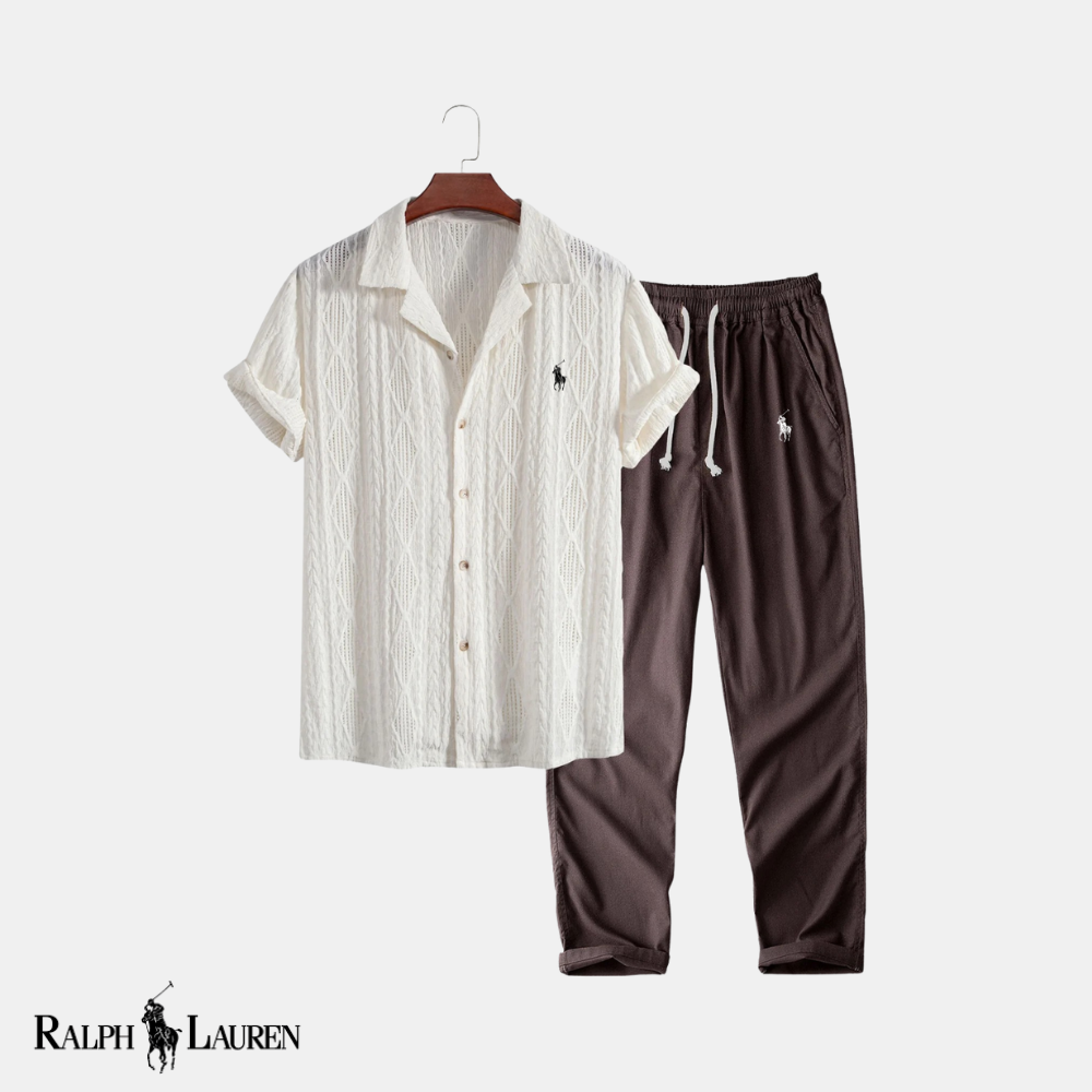 R&L Retro Luxe: Geometric Jacquard Cuban Shirt + Straight-Leg Linen Pants