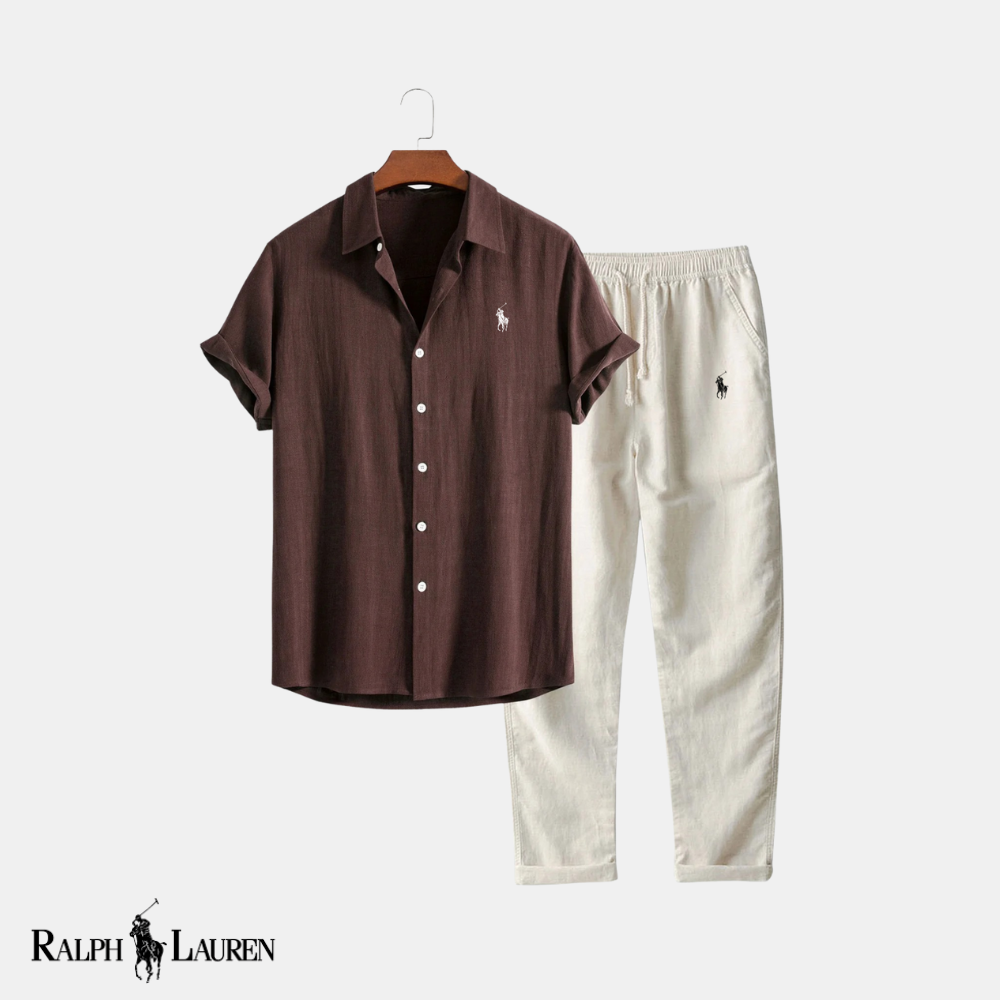 R & L™ Classic Comfort: Linen-Rayon Button-Up Shirt & Straight-Leg Linen Pants Set