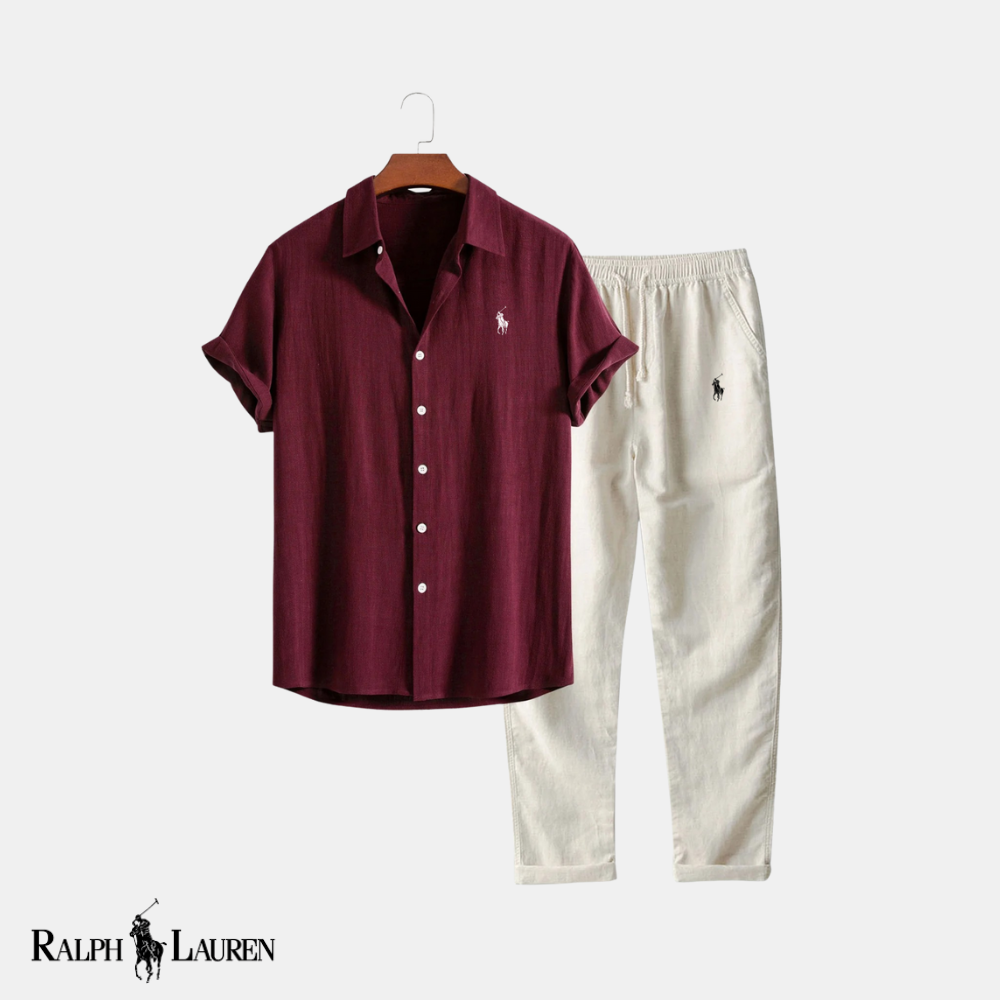 R & L™ Classic Comfort: Linen-Rayon Button-Up Shirt & Straight-Leg Linen Pants Set