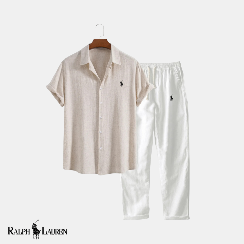 R & L™ Classic Comfort: Linen-Rayon Button-Up Shirt & Straight-Leg Linen Pants Set
