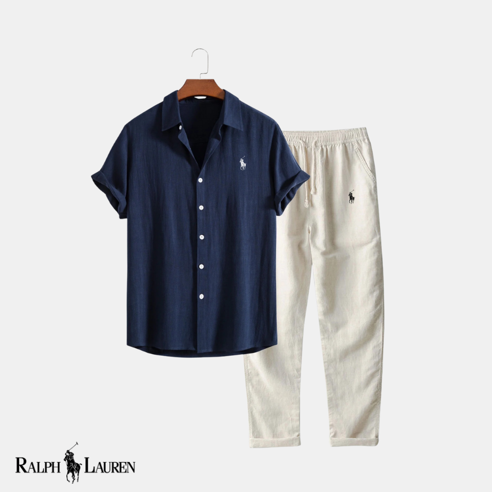 R & L™ Classic Comfort: Linen-Rayon Button-Up Shirt & Straight-Leg Linen Pants Set