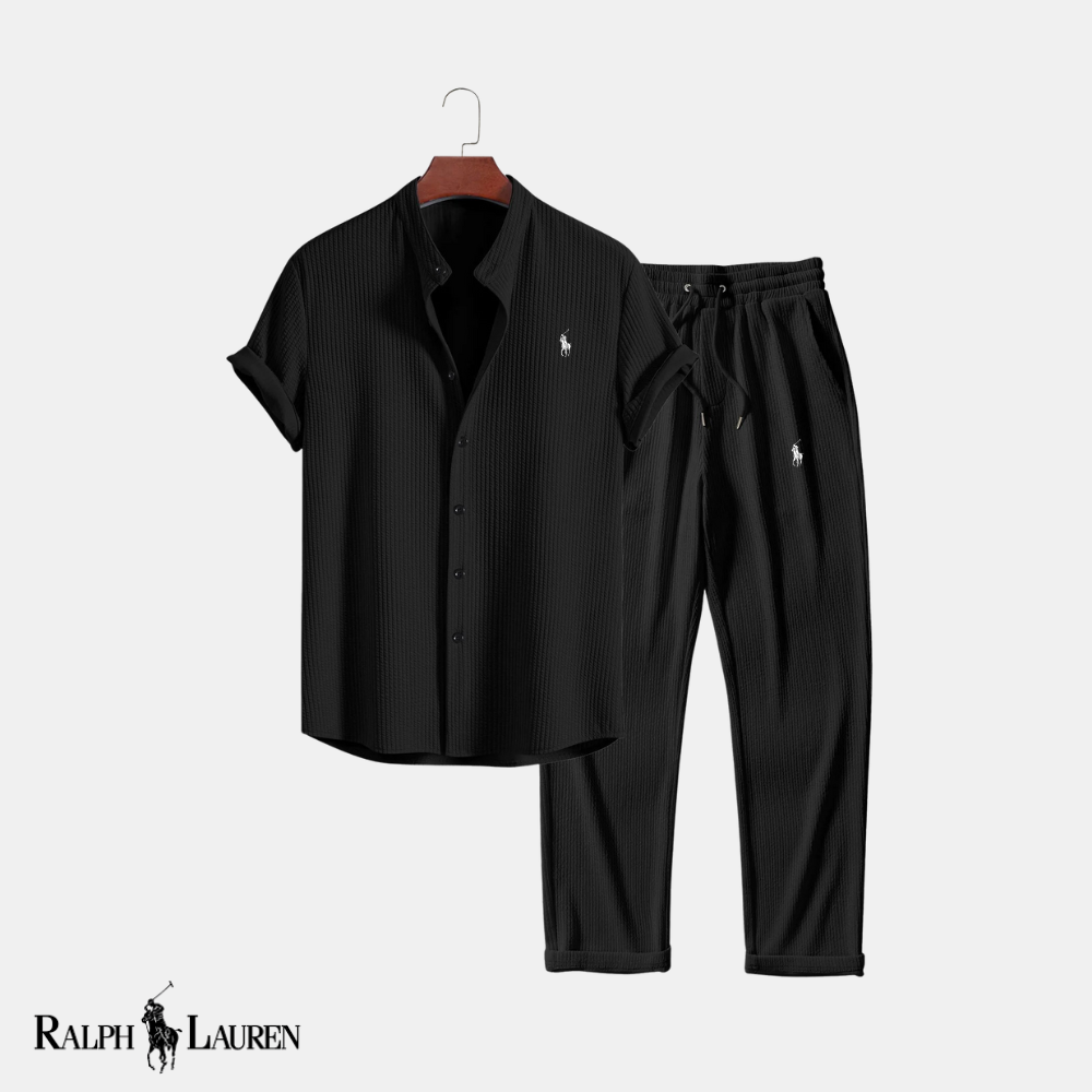 R&L™ "Ribbed Refine" Duo: Muscle-Fit Stand-Collar Shirt + Straight-Leg Ribbed Pants