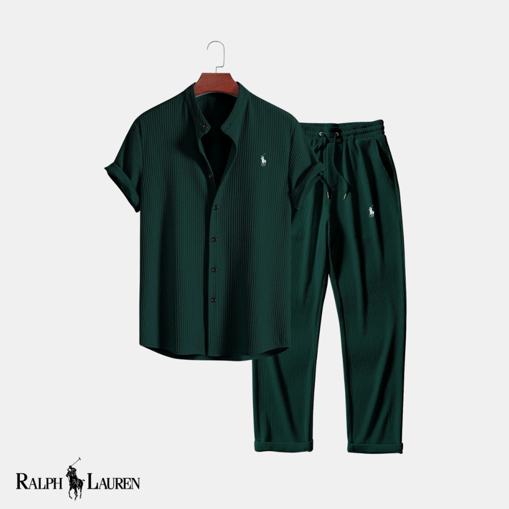 R&L™ "Ribbed Refine" Duo: Muscle-Fit Stand-Collar Shirt + Straight-Leg Ribbed Pants