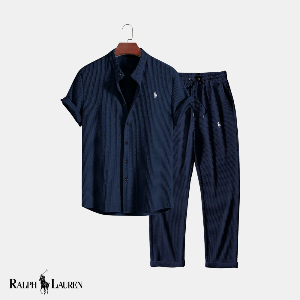 R&L™ "Ribbed Refine" Duo: Muscle-Fit Stand-Collar Shirt + Straight-Leg Ribbed Pants