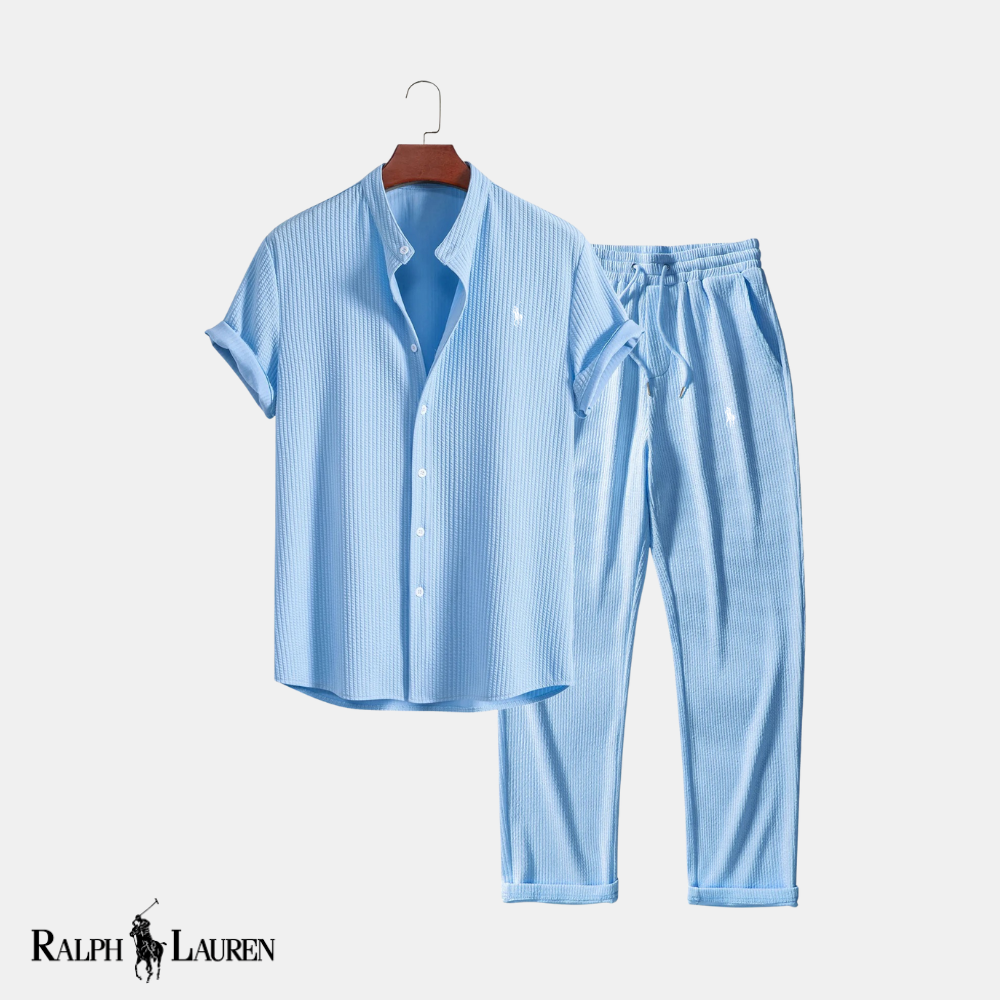 R&L™ "Ribbed Refine" Duo: Muscle-Fit Stand-Collar Shirt + Straight-Leg Ribbed Pants