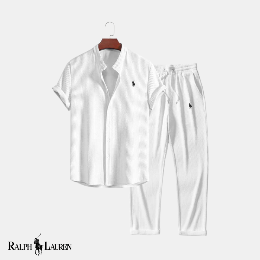 R&L™ "Ribbed Refine" Duo: Muscle-Fit Stand-Collar Shirt + Straight-Leg Ribbed Pants
