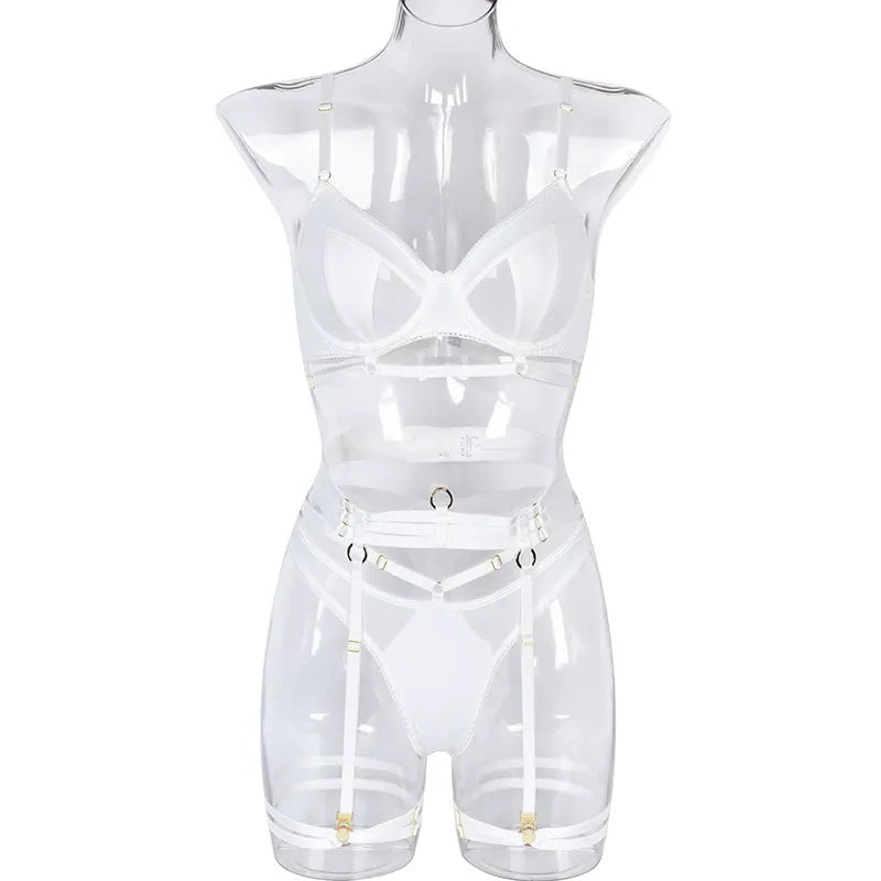 Zaavix™ – Four-Piece Hollow Lace & Mesh Lingerie Set