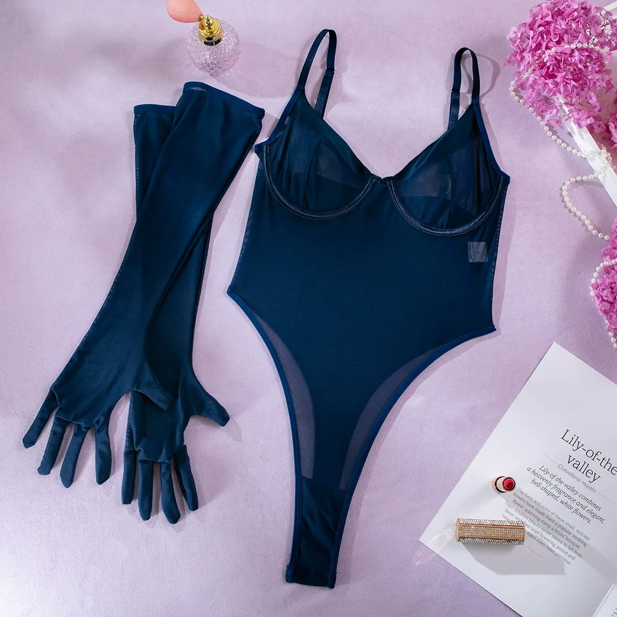 Zaavix™ – Slim-Fit Mesh Bodysuit with Gloves
